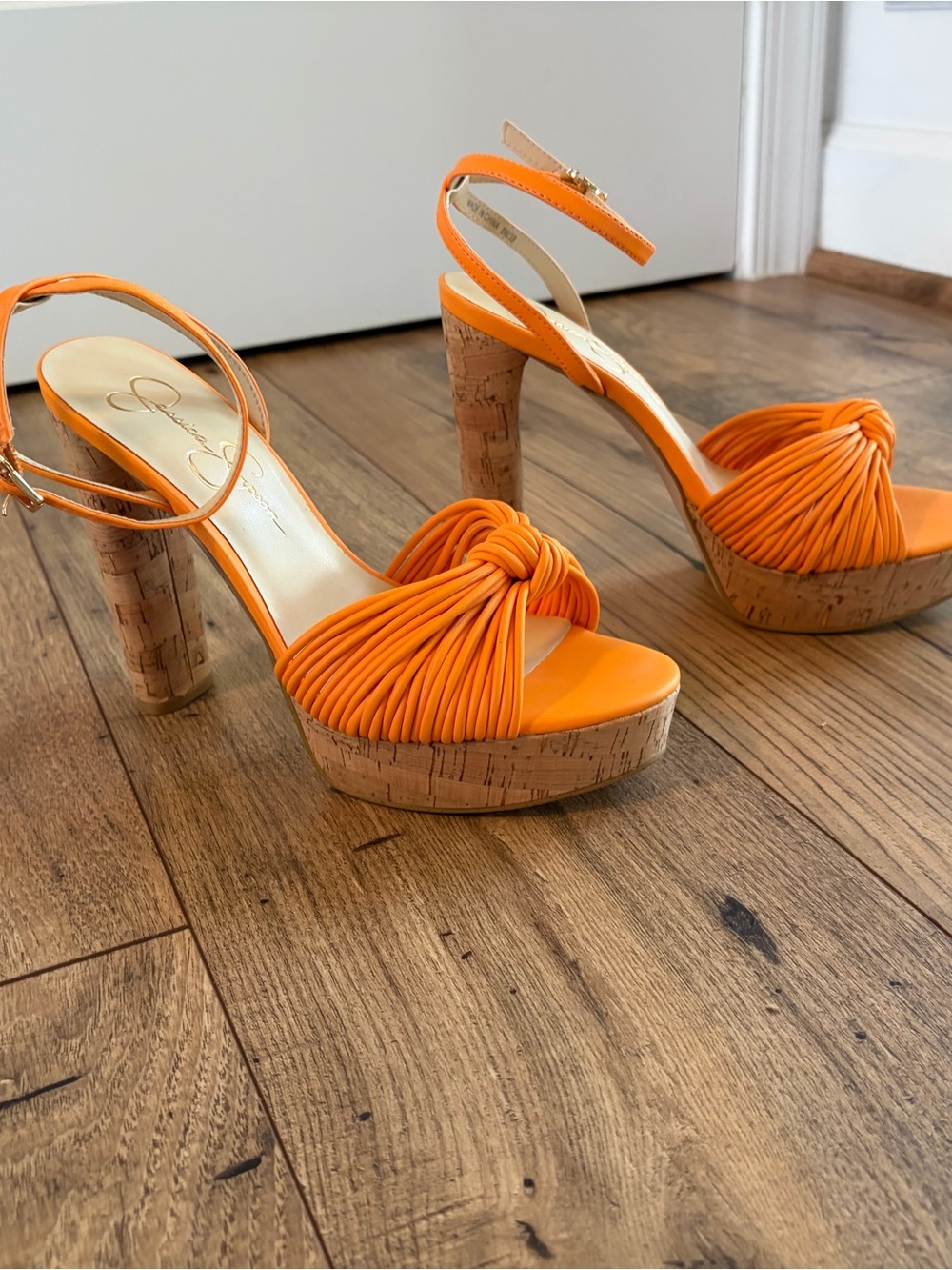 Jessica Simpson Bright Orange Knotted Platform heels - Picture 2 of 6